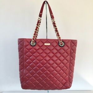 Kate Spade large red square leather quilted tote bag purse